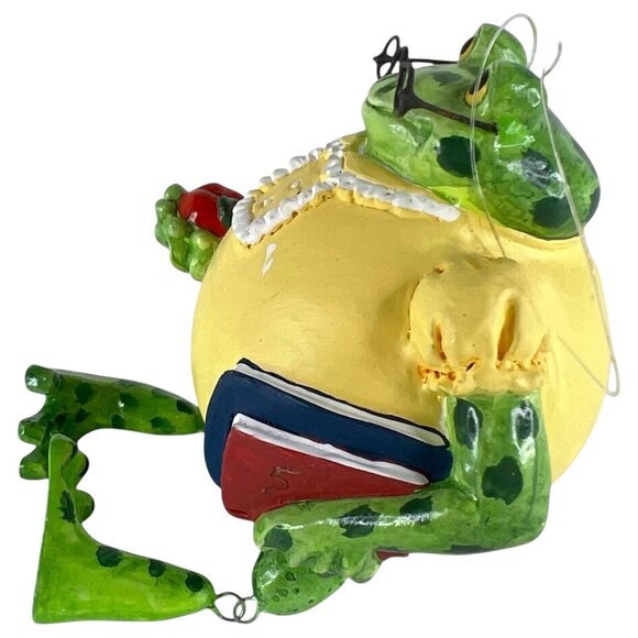 Frog Teacher Christmas Ornament With Apple & Book Dangling Legs Novelty Gallerie - Picture 4 of 8